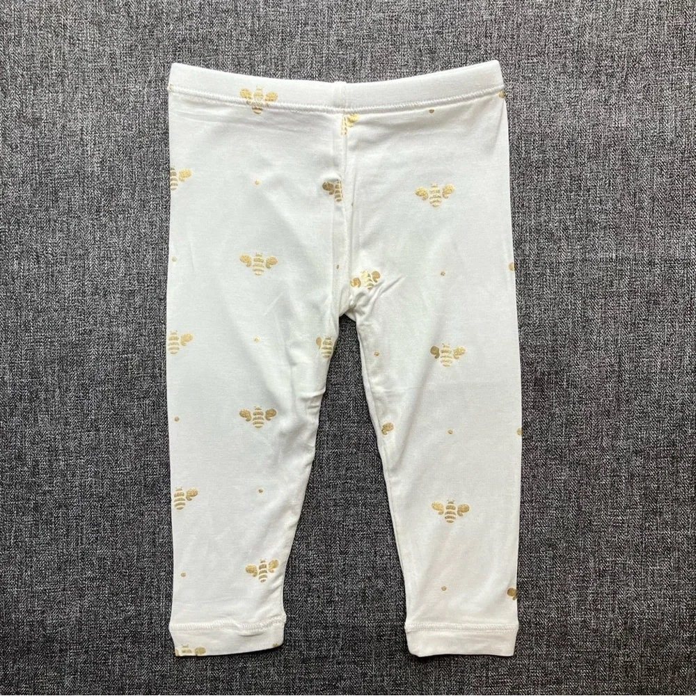 NWT Kickee Pants Print Short Sleeve Pajama Set in Gold Bees Bamboo 3-6M